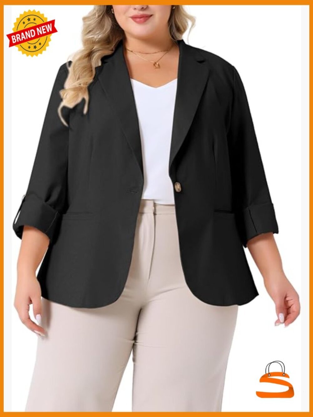 Women's Plus Size Cotton Linen Blazer Lightweight Office Work Suit